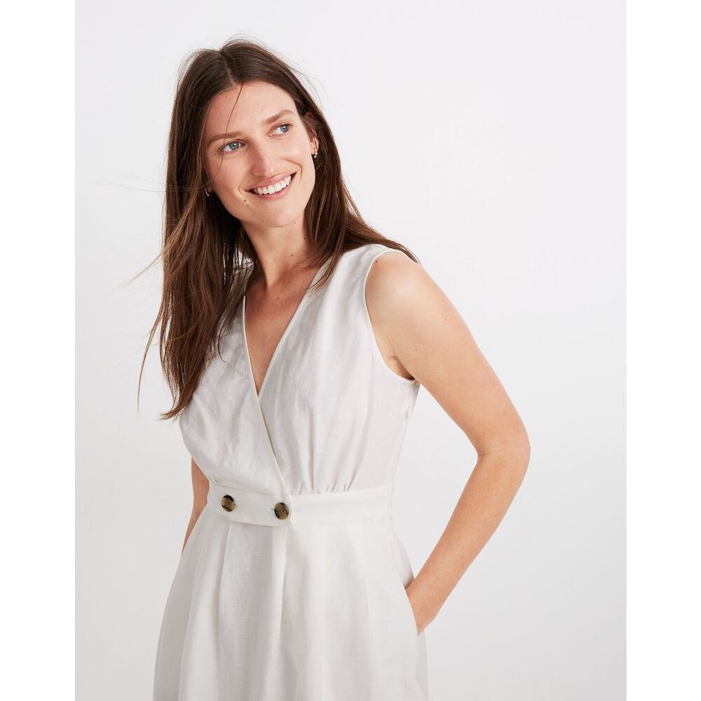 MADEWELL White Button Waist Cotton/Linen Blend Wrap Midi Dress US 6 NWT - Picture 3 of 14